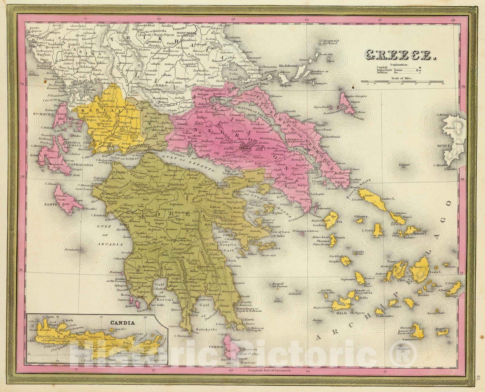 Greece with Candia, 1846 - Historical Map Print