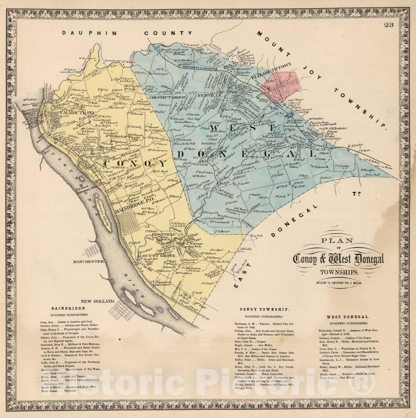 Historic Map : 1864 Conoy & West Donegal, Lancaster, Pennsylvania. - Vintage Wall Art