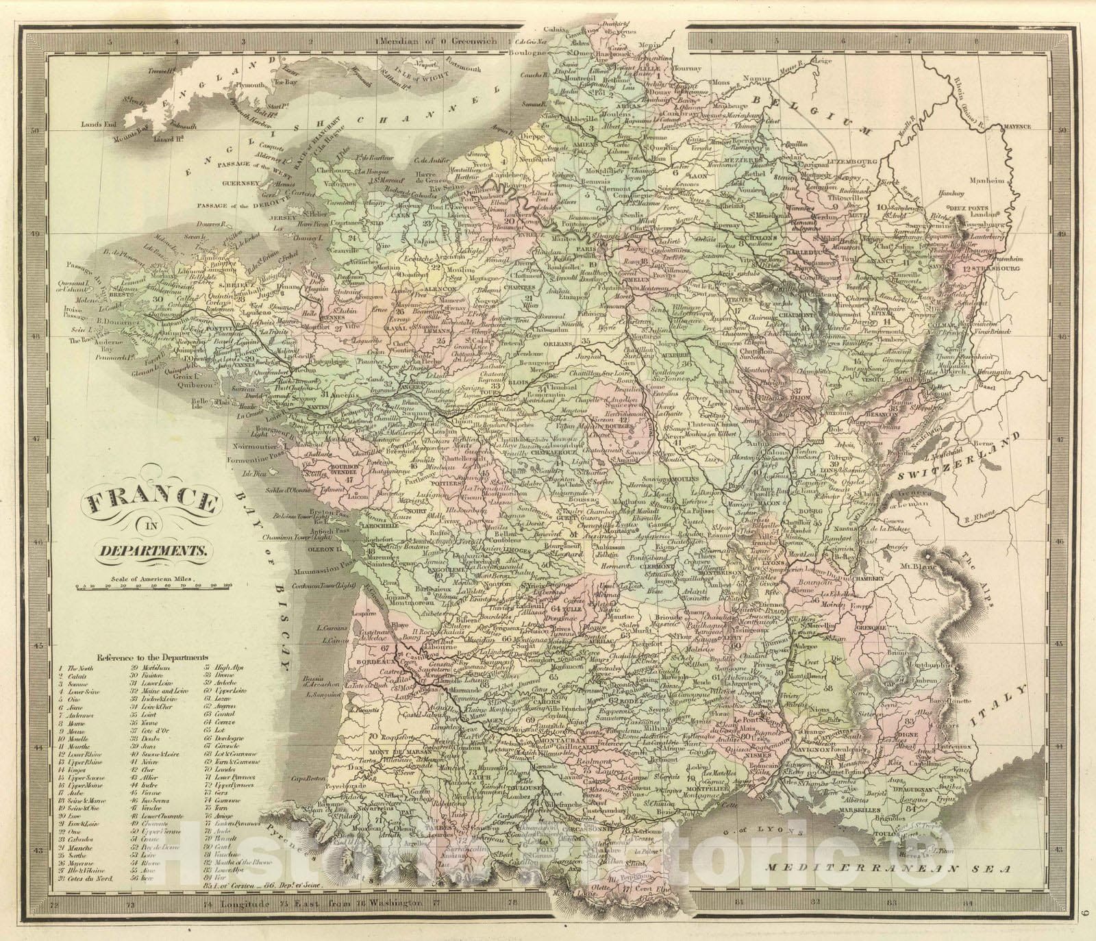 Historic Map : 1848 France In Departments. - Vintage Wall Art