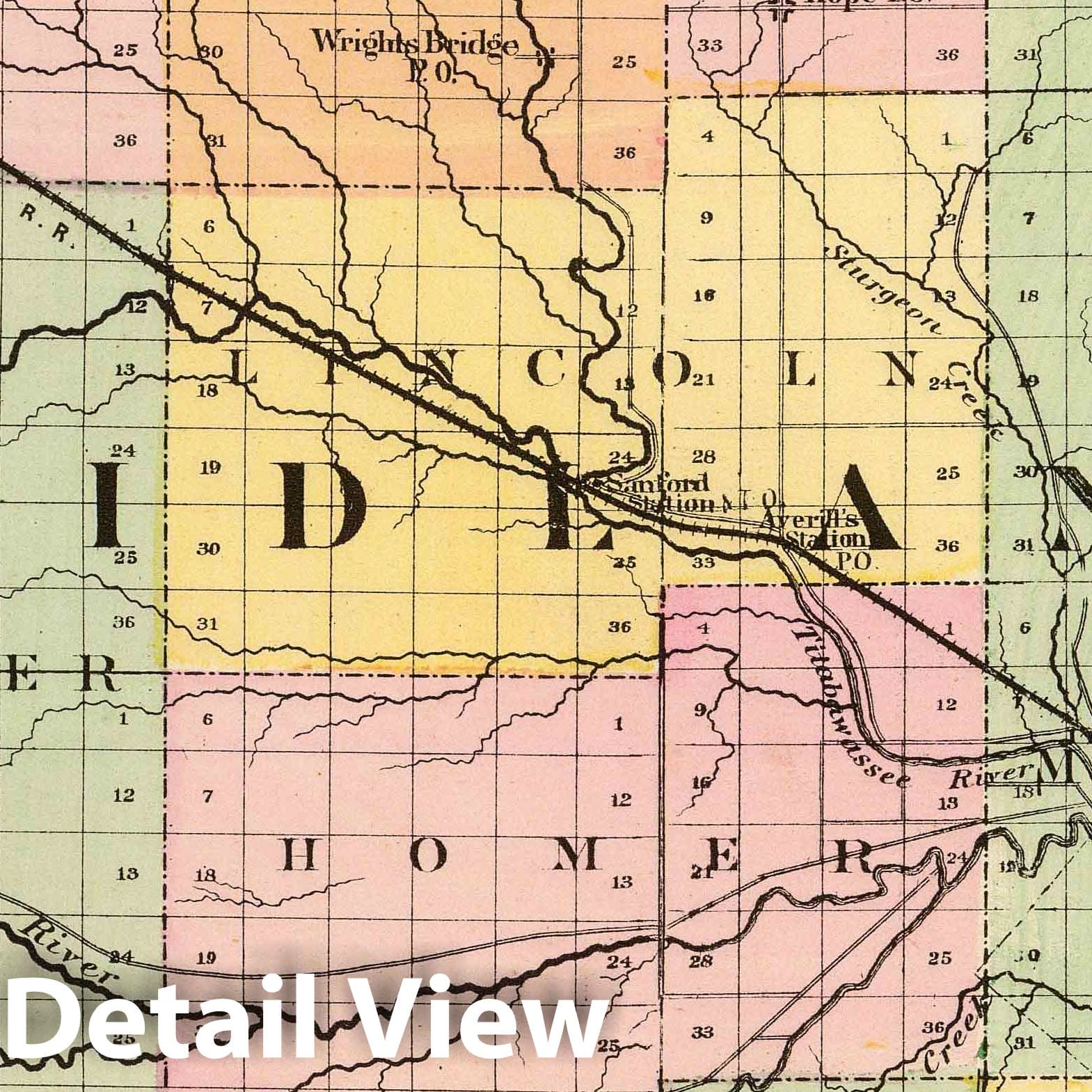 Midland County, Michigan - Railroad Map, 1873 - Historical Map Print