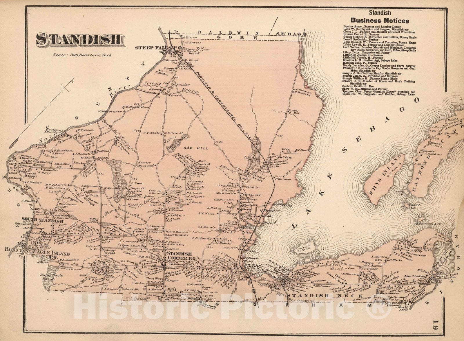 Historic Map : 1871 Standish, Cumberland County, Maine. - Vintage Wall Art