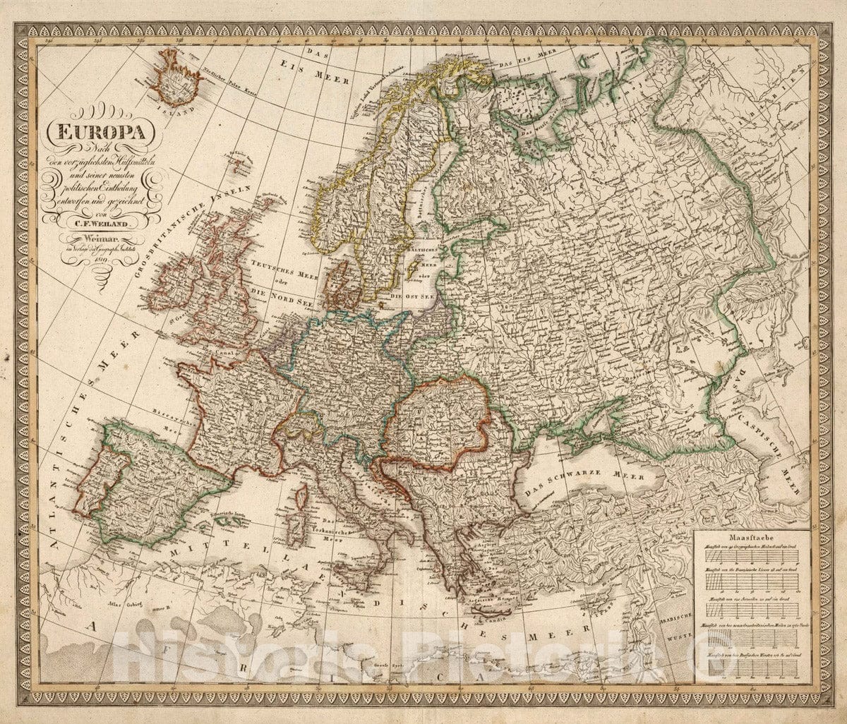 Historic Map : 1819 III. Europa. - Vintage Wall Art