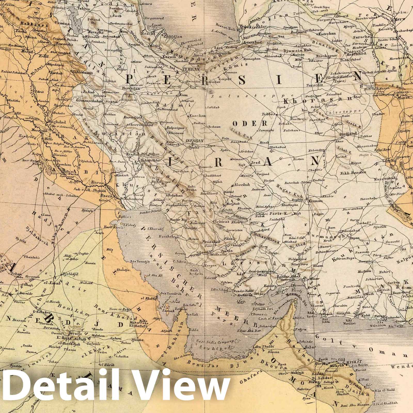 Western Asia: Syria, Arabia, Iran, Afghanistan, Iraq, Caucasus, 1886 Historical Map Print