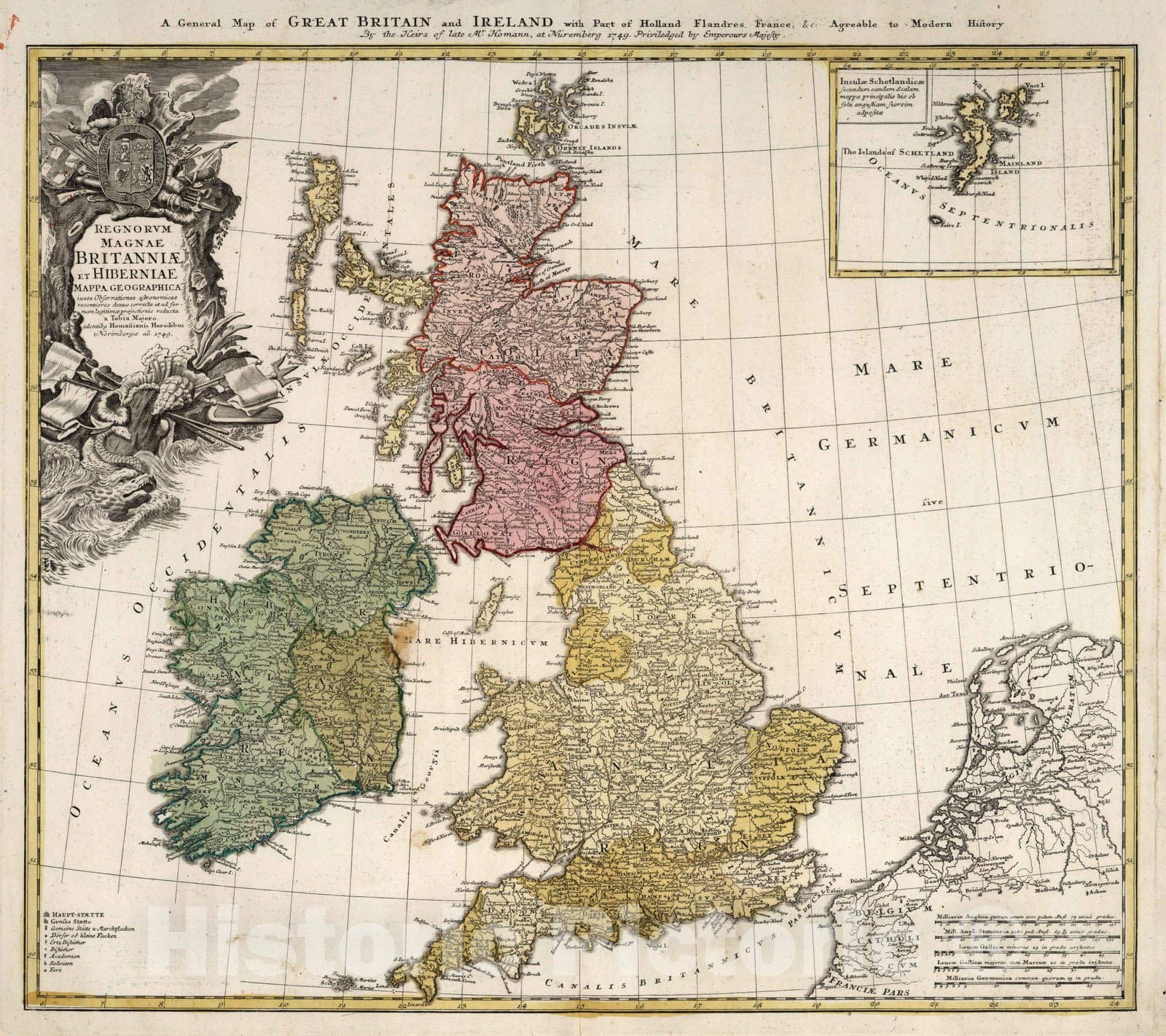 Great Britain and Ireland, 1749 - Historical Map Print