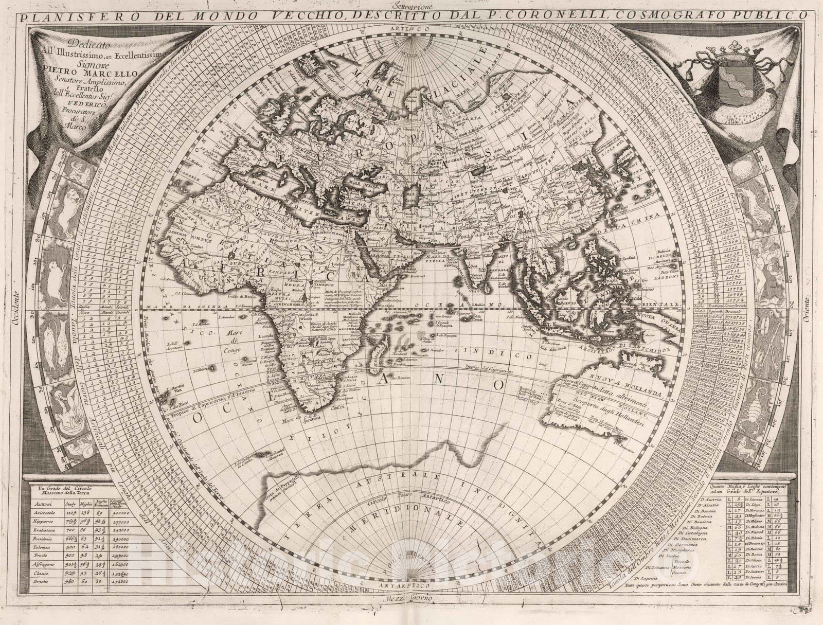 Eastern Hemisphere - River Map, 1693 - Coronelli Historical Map Print