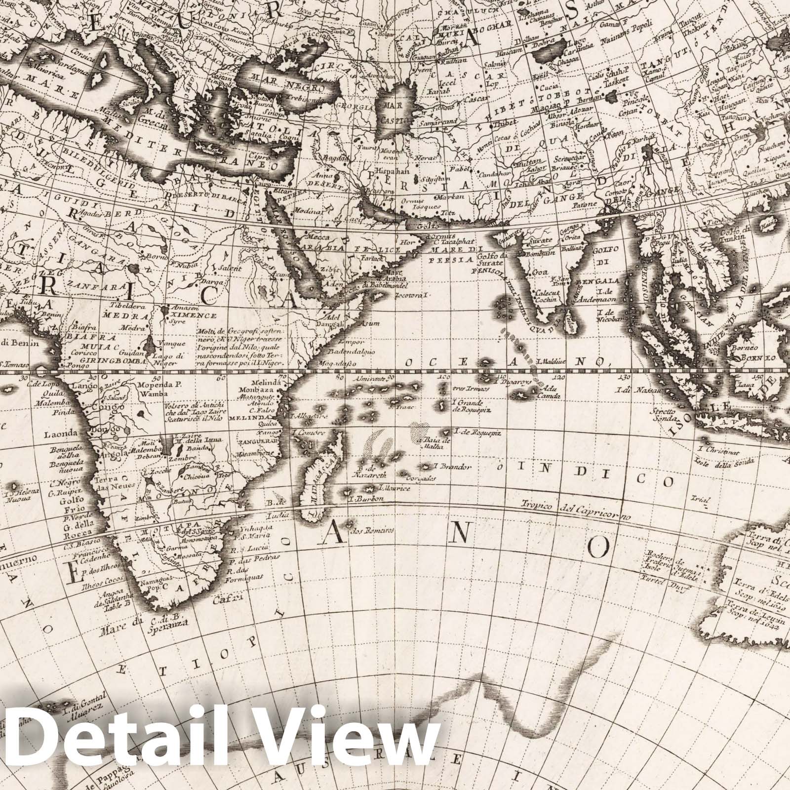 Eastern Hemisphere - River Map, 1693 - Coronelli Historical Map Print