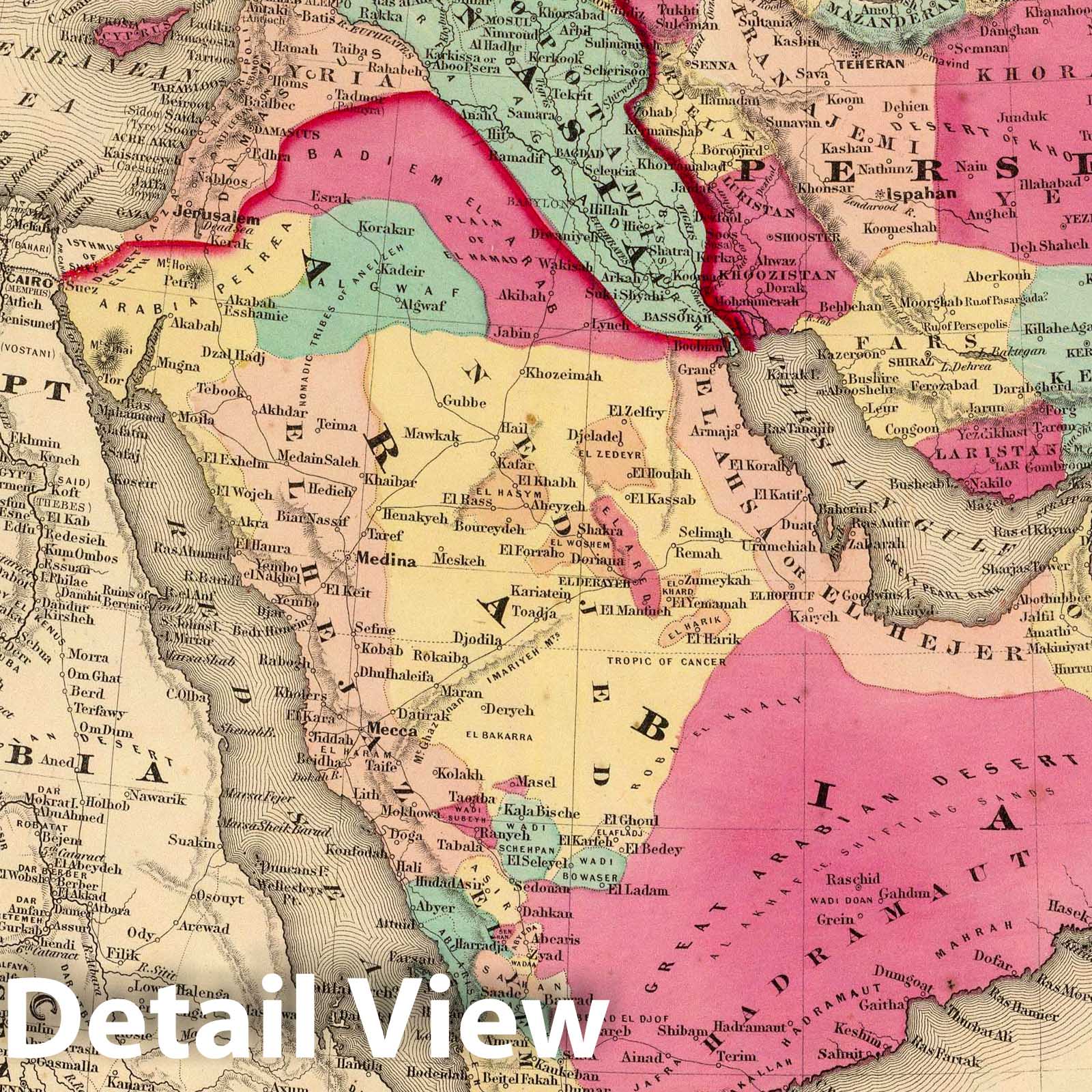 Turkey in Asia, Persia, and Arabia, 1860 - Historical Map Print