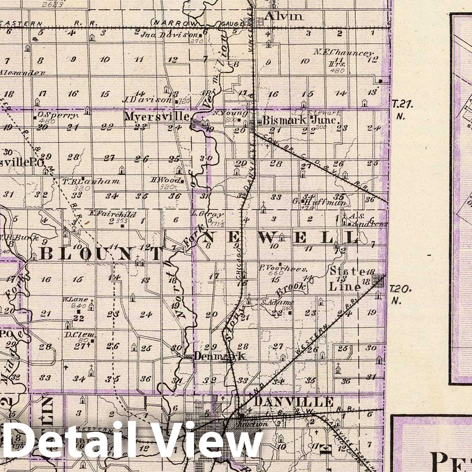 Vermilion County, Mason City, Virginia and Petersburg, Illinois - 1876 Railroad Map