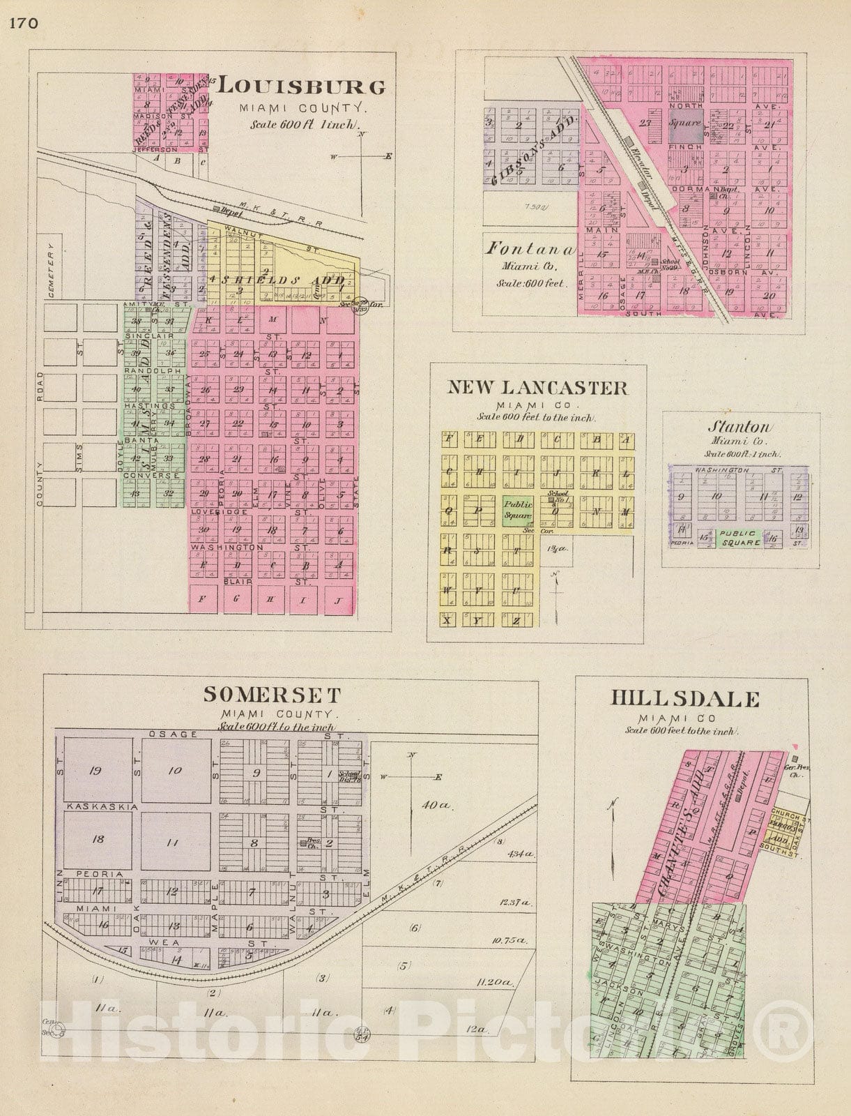 Historic Wall Map : 1887 Louisburg, Somerset, Fontana, New Lancaster, Stanton, Hillsdale. - Vintage Wall Art