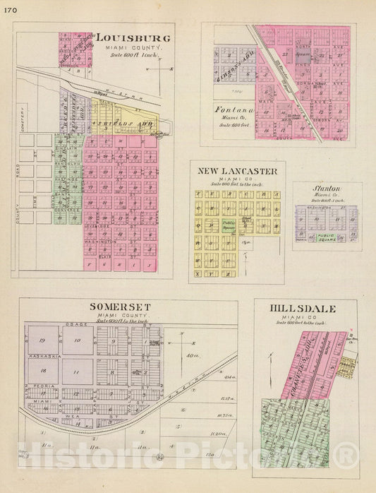 Historic Wall Map : 1887 Louisburg, Somerset, Fontana, New Lancaster, Stanton, Hillsdale. - Vintage Wall Art