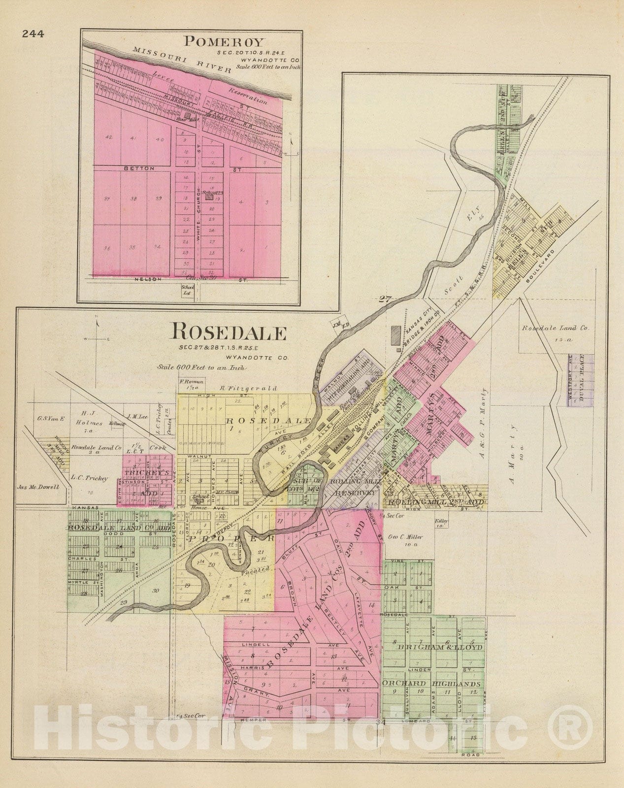 Historic Map : 1887 Rosedale and Pomeroy. - Vintage Wall Art