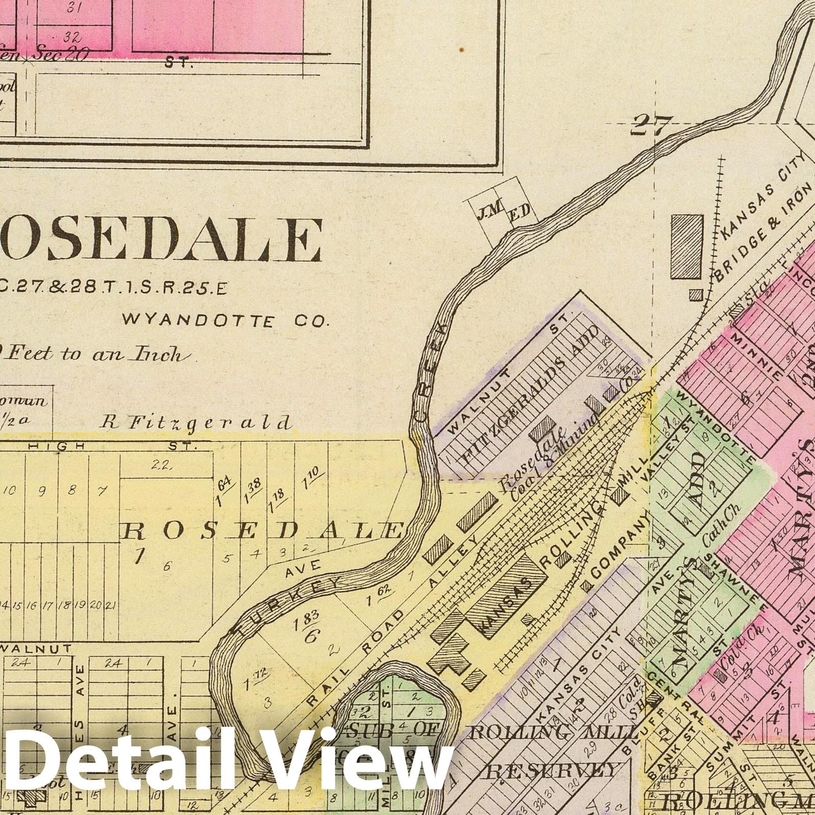 Rosedale and Pomeroy, Wyandotte County, Kansas - Historical Map Print, 1887