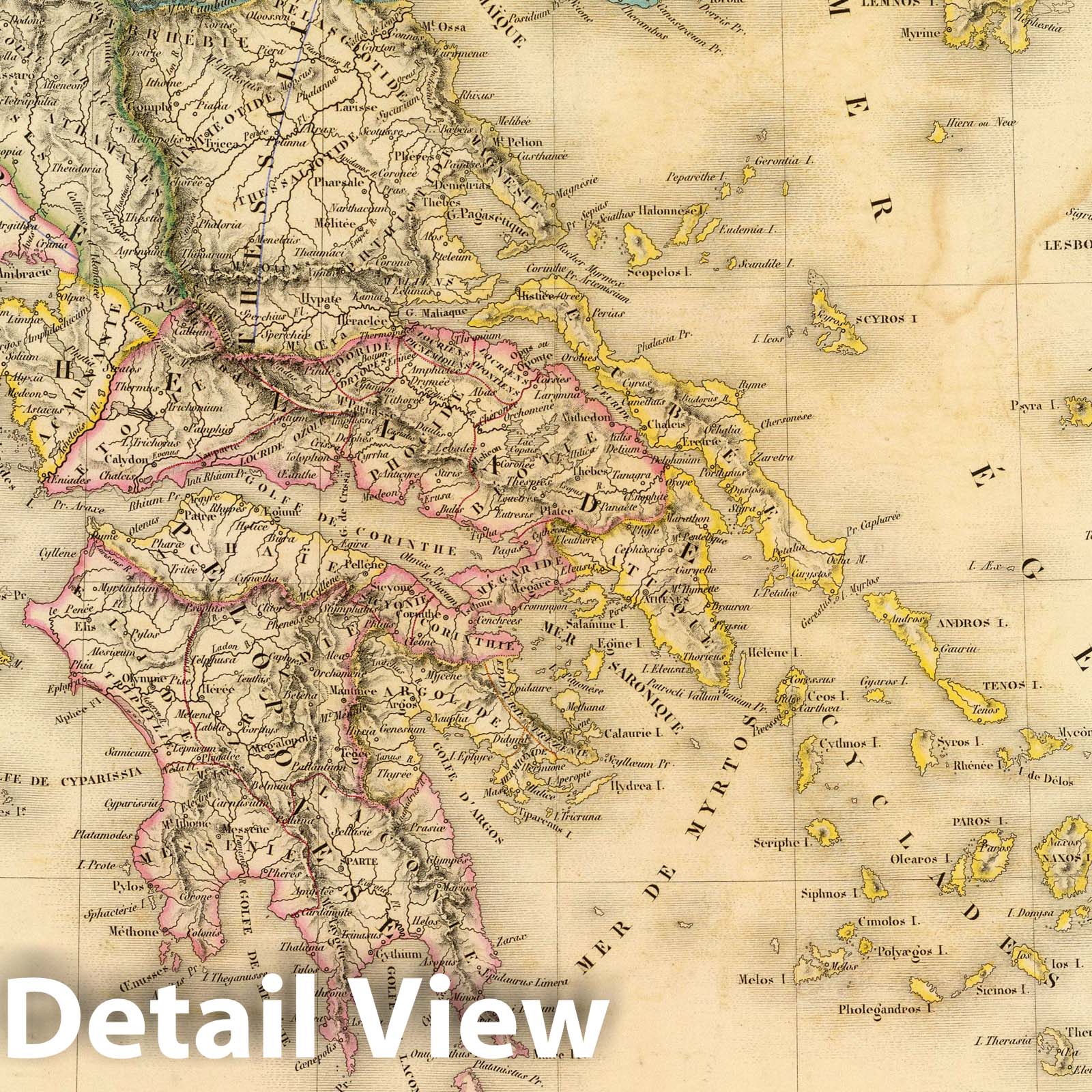 Ancient Greece, Aegean Sea and Western Asia Minor, 1845 - Historical Map Print