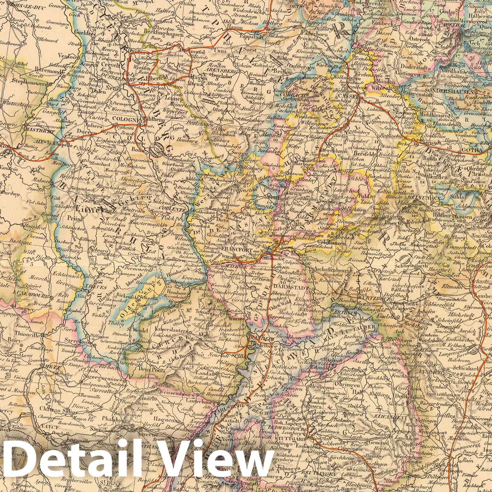 Western Germany and Central Europe, 1849 - Historical Map Print
