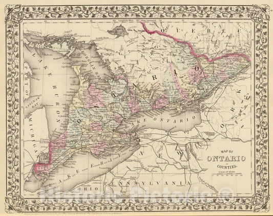 Historic Wall Map : 1880 Ontario. - Vintage Wall Art