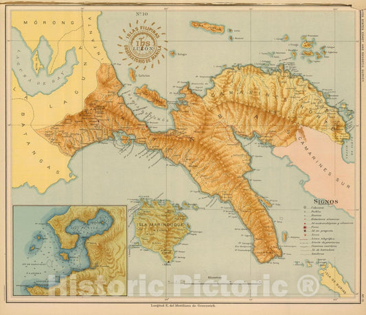 Historic Map : National Atlas - 1899 No. 10. Luzon. - Vintage Wall Art
