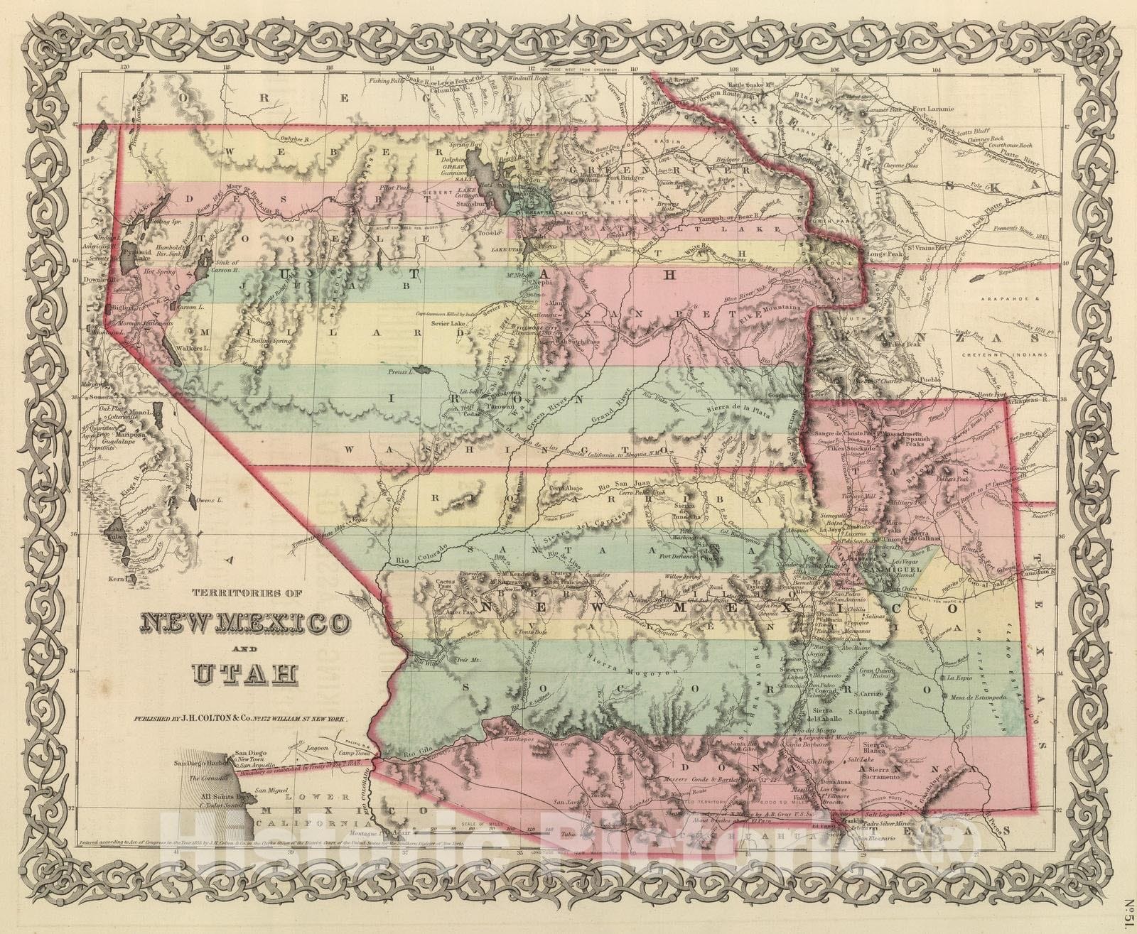 Historic Map : National Atlas - 1857 Territories of New Mexico and Utah (and Nevada and Arizona). - Vintage Wall Art