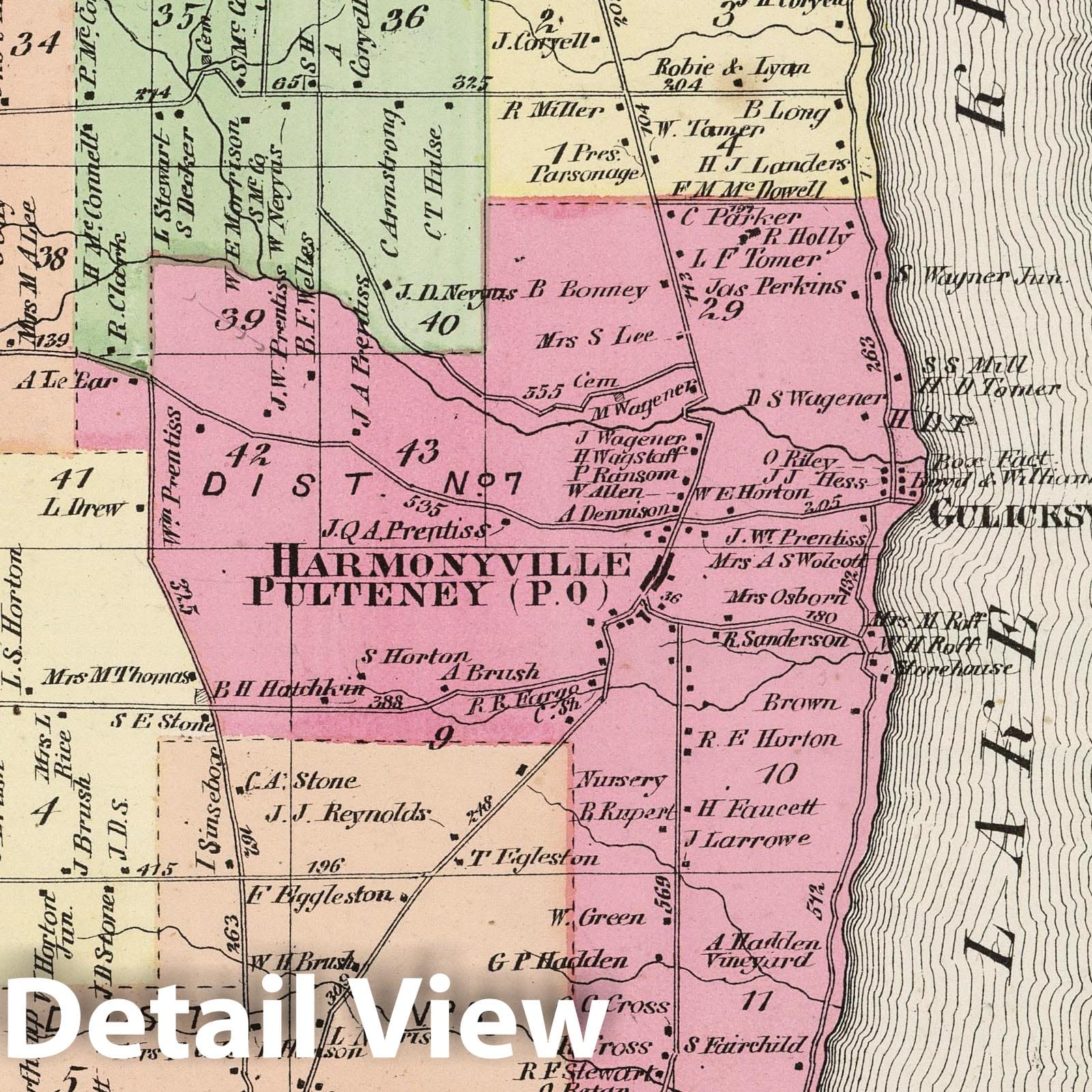 Pulteney, Steuben County, New York 1873 Historical Map Print