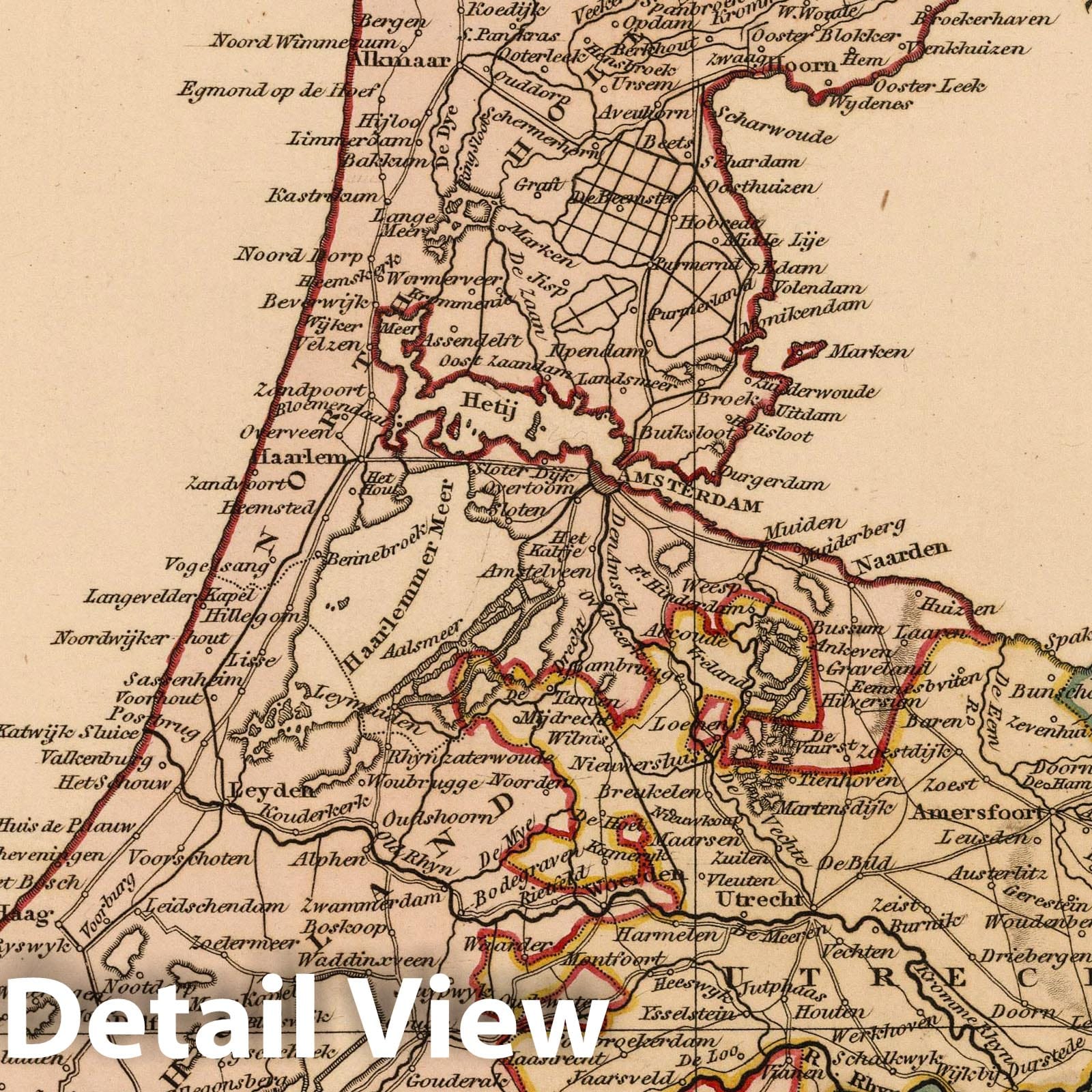 Netherlands - Road Map, 1825 - Historical Map Print