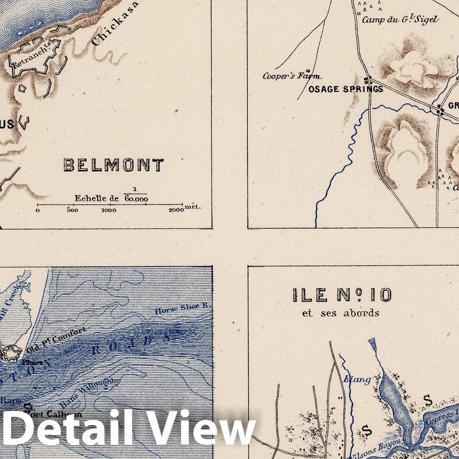 Civil War: Belmont, Pea Ridge, Hampton Roads, 1874 - Historical Map Print