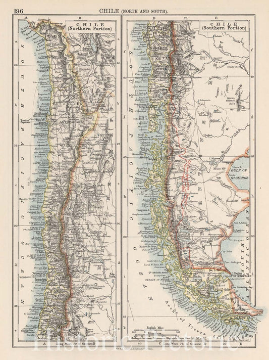 Historic Wall Map : 1906 Chile (North and South). - Vintage Wall Art