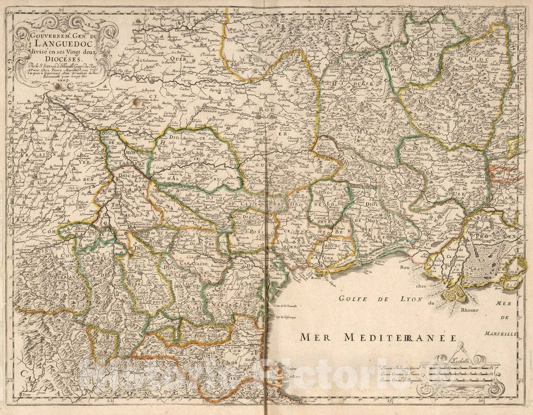 Historic Map : France, 1703 Languedoc, France. , Vintage Wall Art