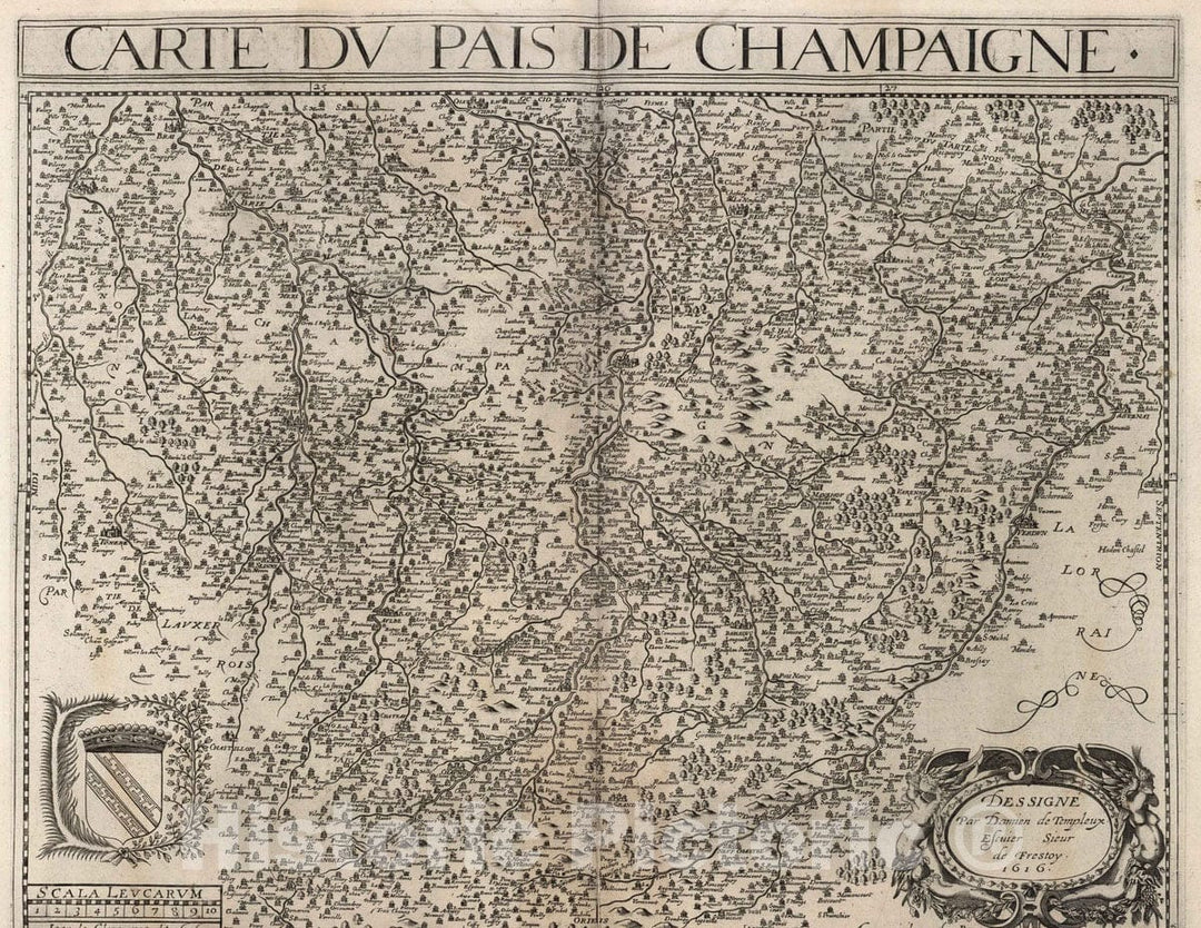 Historic Map : Champaigne , France 1616 Carte du Pais de Champaigne. , Vintage Wall Art