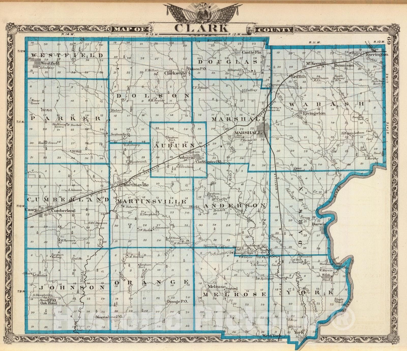 Historic Map : 1876 Map of Clark County. v2 - Vintage Wall Art