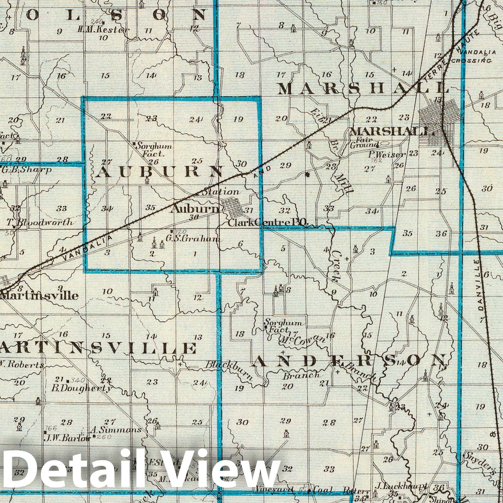 Clark County, Illinois - Railroad Map, 1876 - Historical Map Print