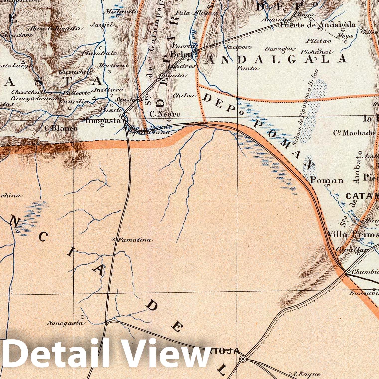 Catamarca, Argentina - Railroad Map, 1888 - Paz Soldan Atlas