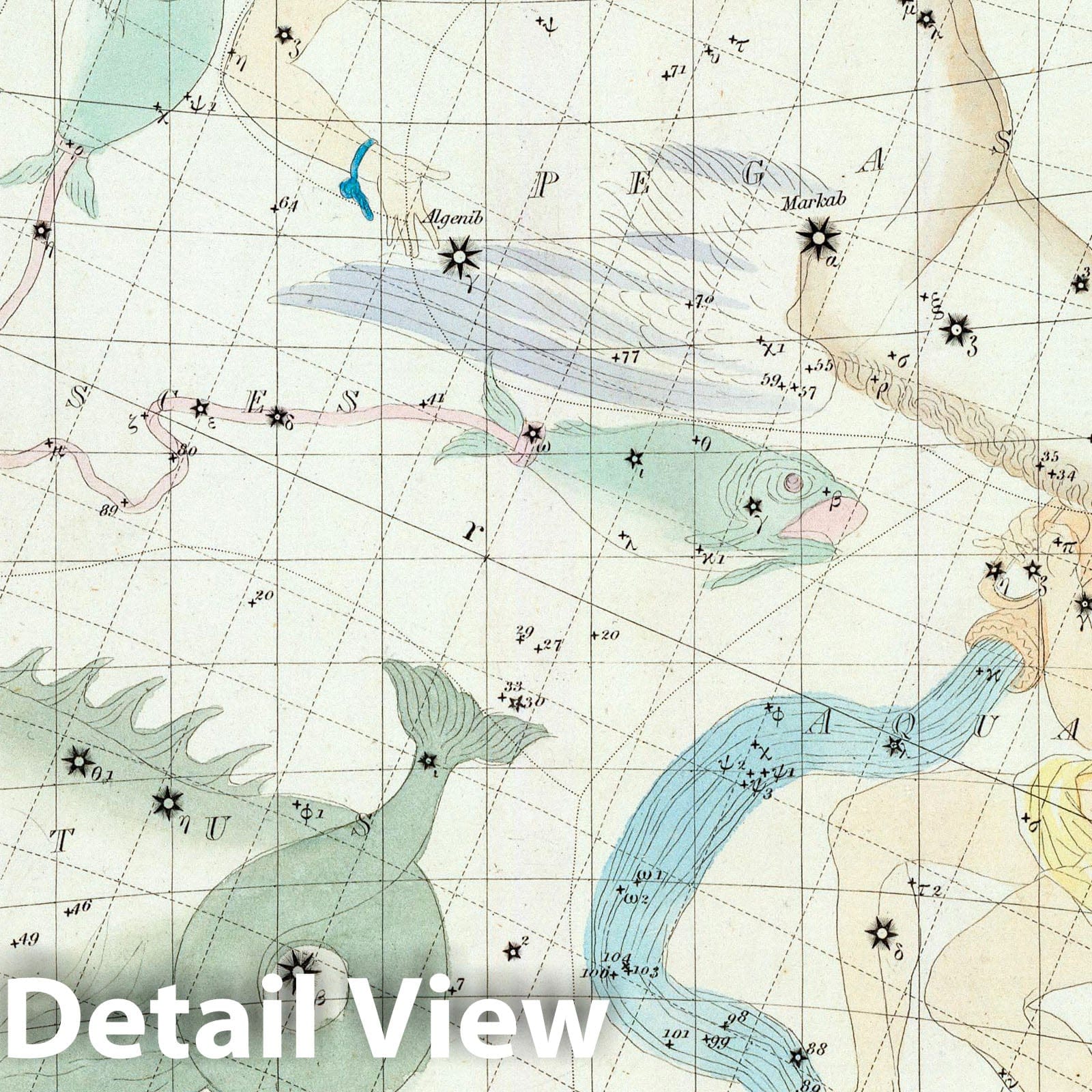 September, October, November - Celestial Map, 1844 - Historical Star Chart Print