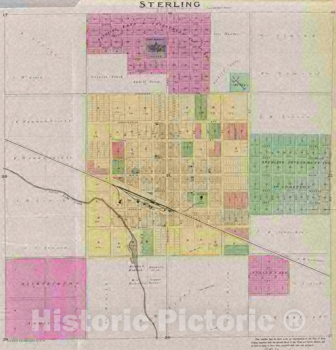 Historic Map : 1887 City of Sterling, Rice Co. - Vintage Wall Art