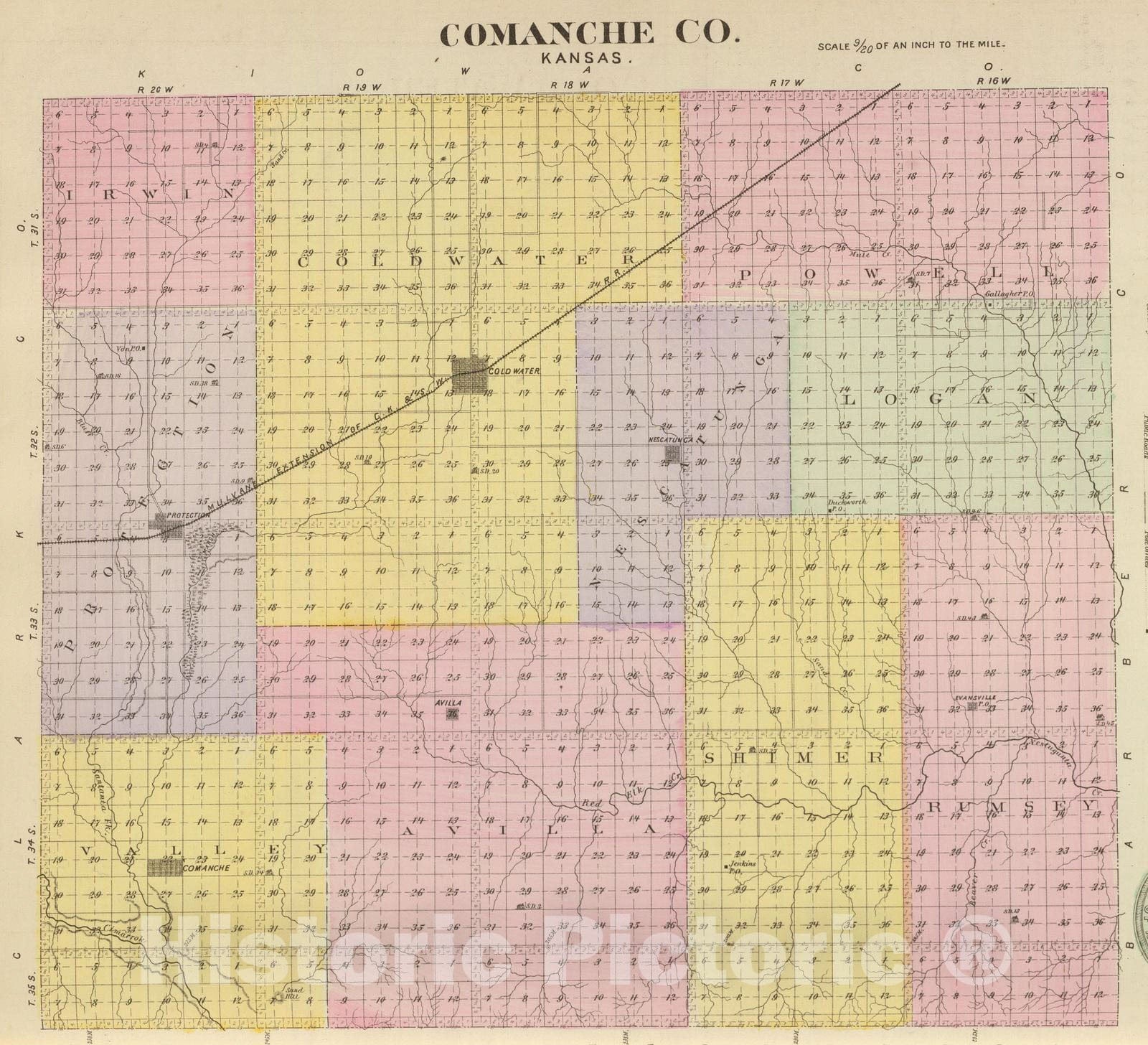 Historic Map : 1887 Comanche Co, Kansas. - Vintage Wall Art