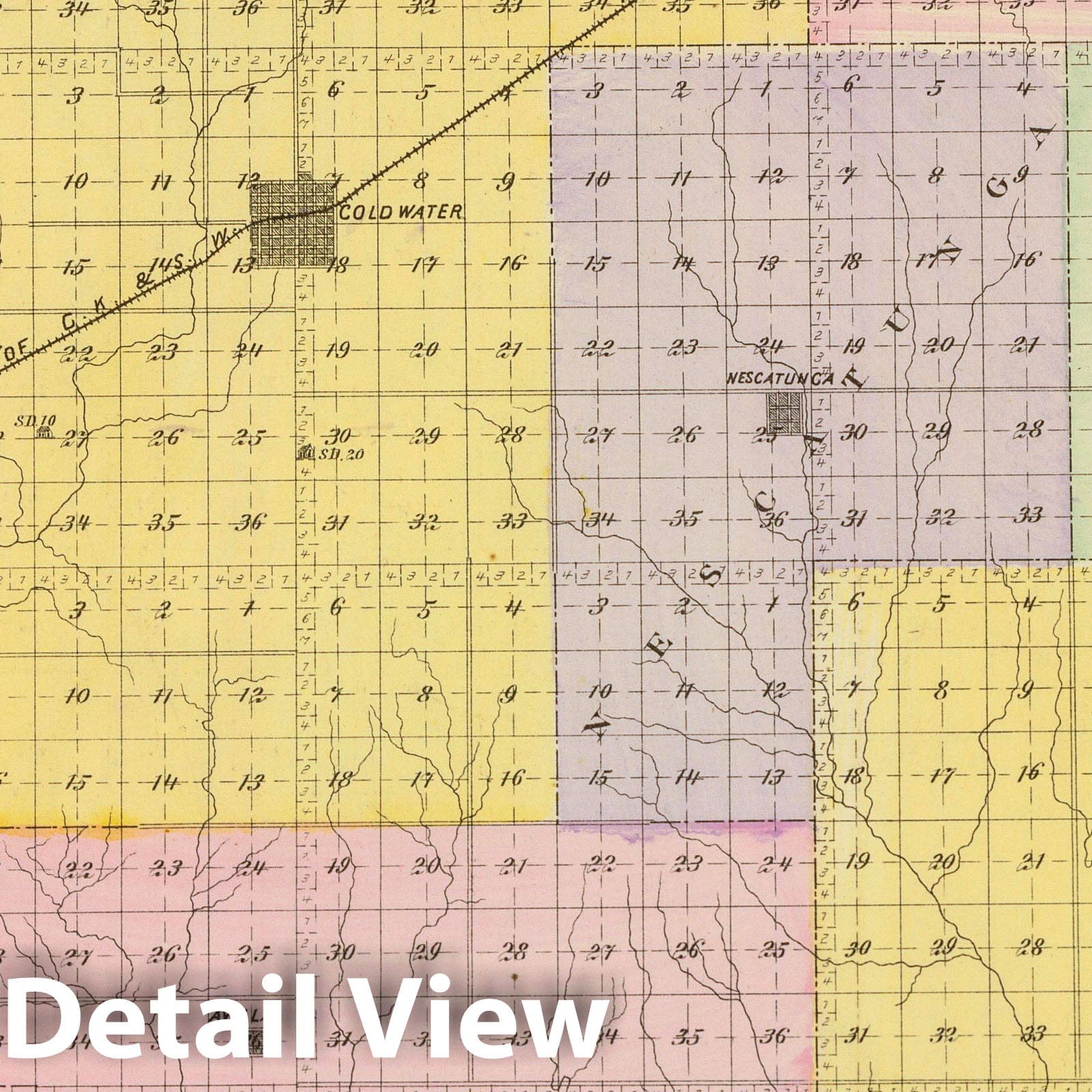 Comanche County, Kansas Map 1887 - Historical Cadastral Map Print