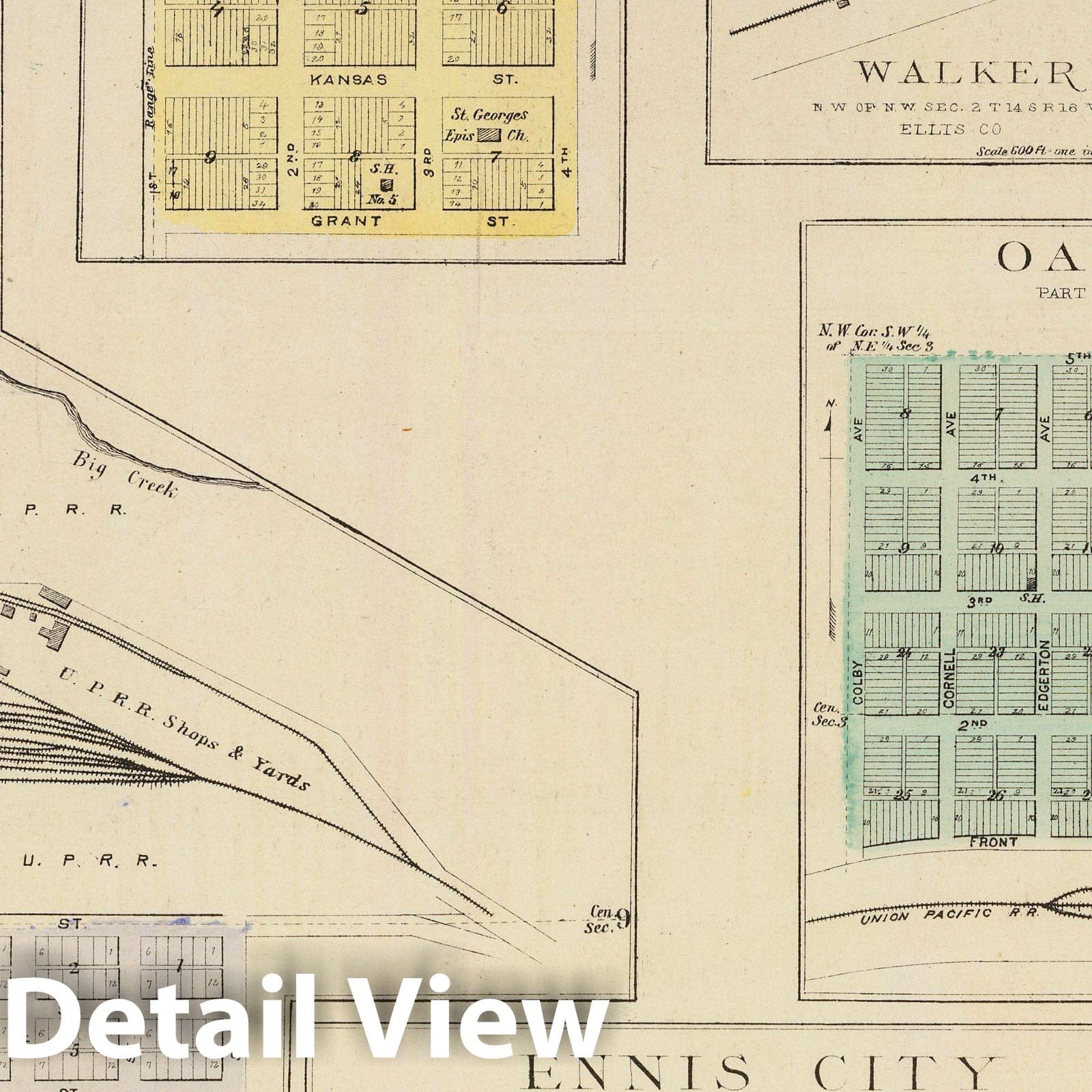 Ellis, Victoria, Walker and Herzog, Ellis County, Kansas - 1887 Historical Map Print