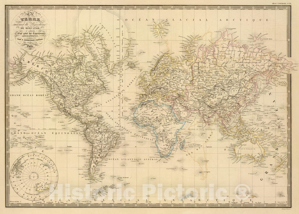 Historic Wall Map : 1849 Terre, Mercator proj. - Vintage Wall Art