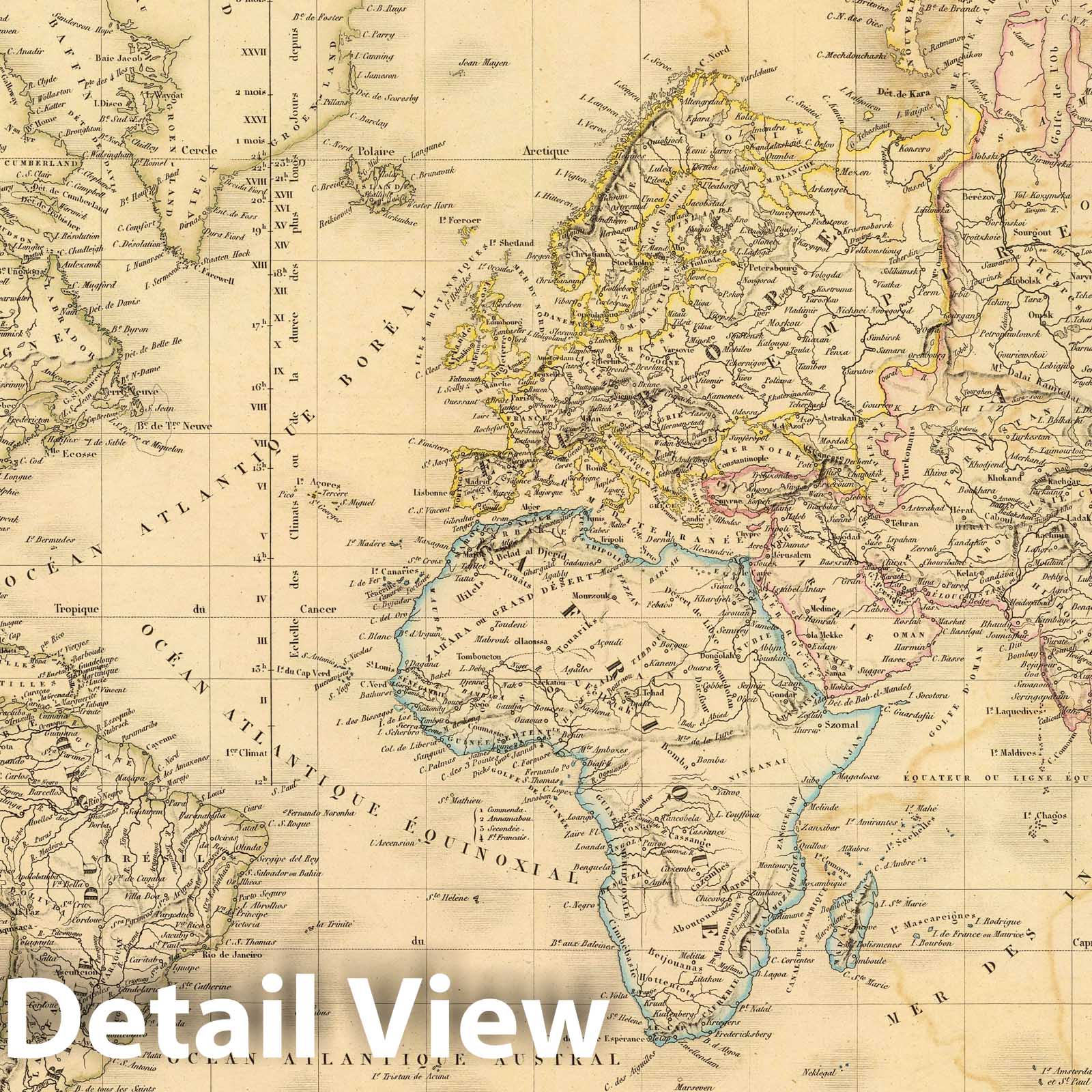 World Map 1849 - Mercator Projection Historical Map Print