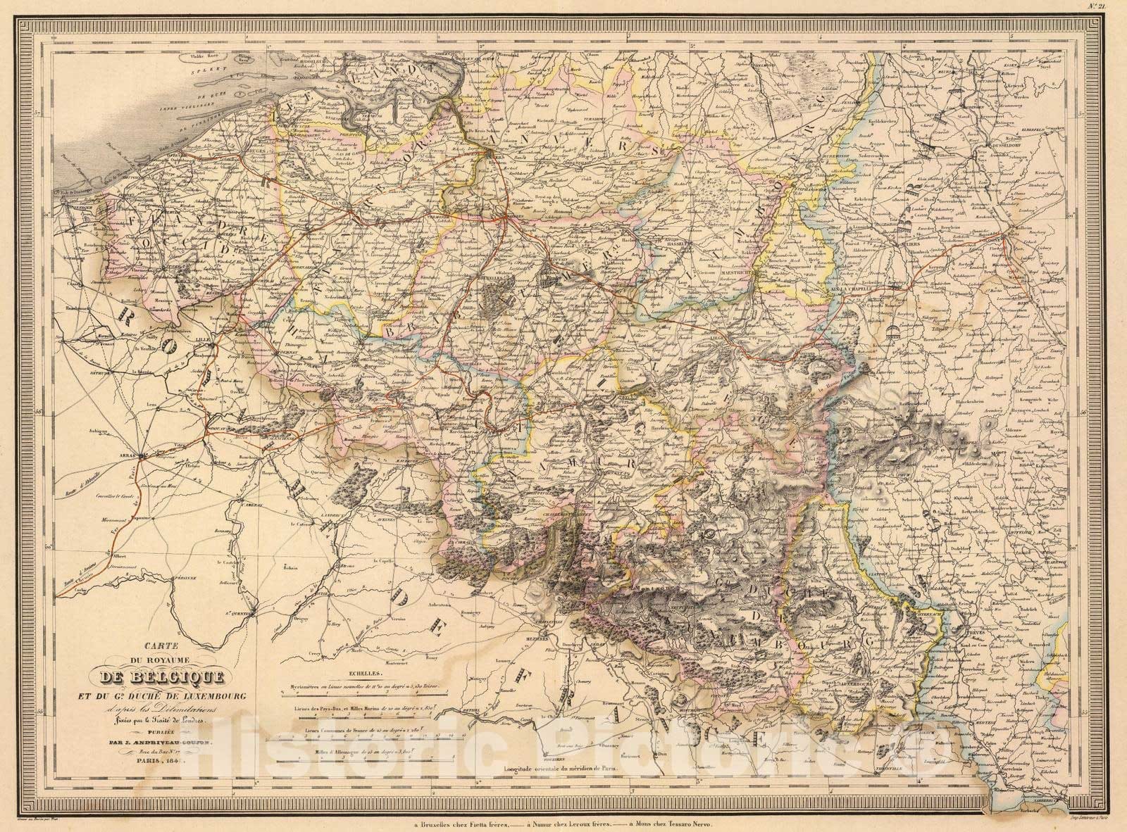 Historic Map : Belgium; Luxembourg, 1848 Belgique, Luxembourg. , Vintage Wall Art