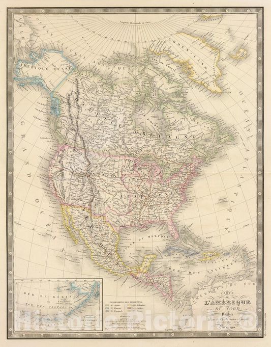 Historic Map : 1849 Amerique du Nord. - Vintage Wall Art