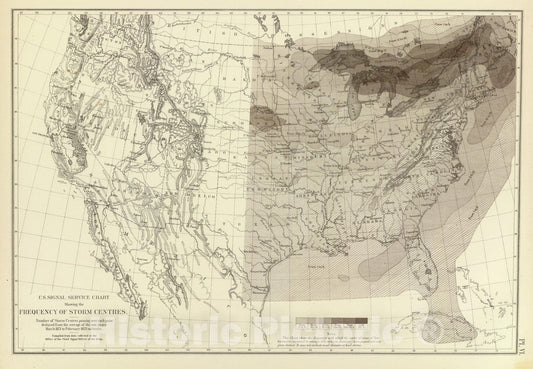 Historic Map : Statistical Atlas - 1874 Storm centres US. - Vintage Wall Art