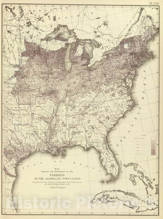 Historic Map : Statistical Atlas - 1874 Foreign population proportion 1870. - Vintage Wall Art