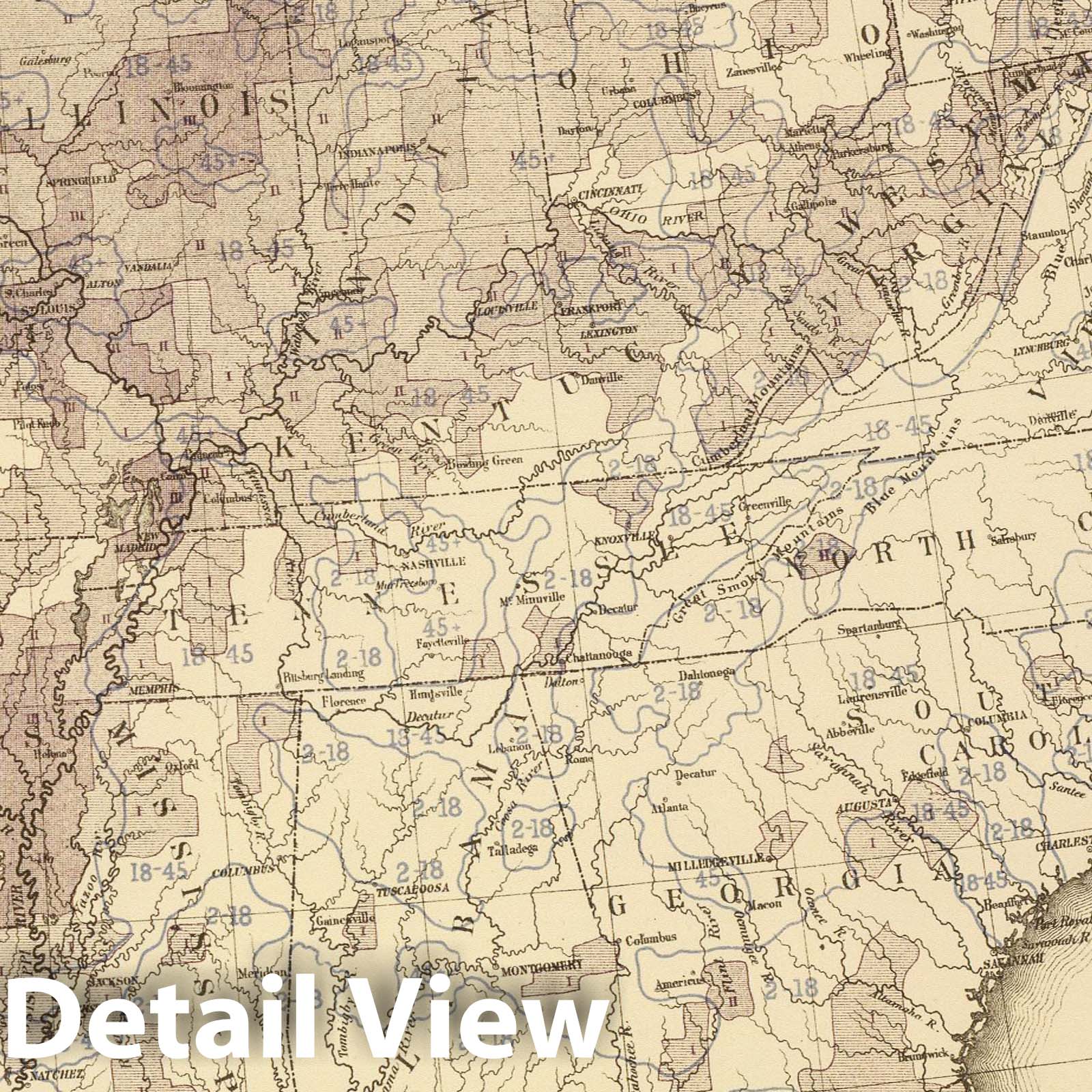 United States East of 100th Meridian, 1874 - Census Statistical Map Print