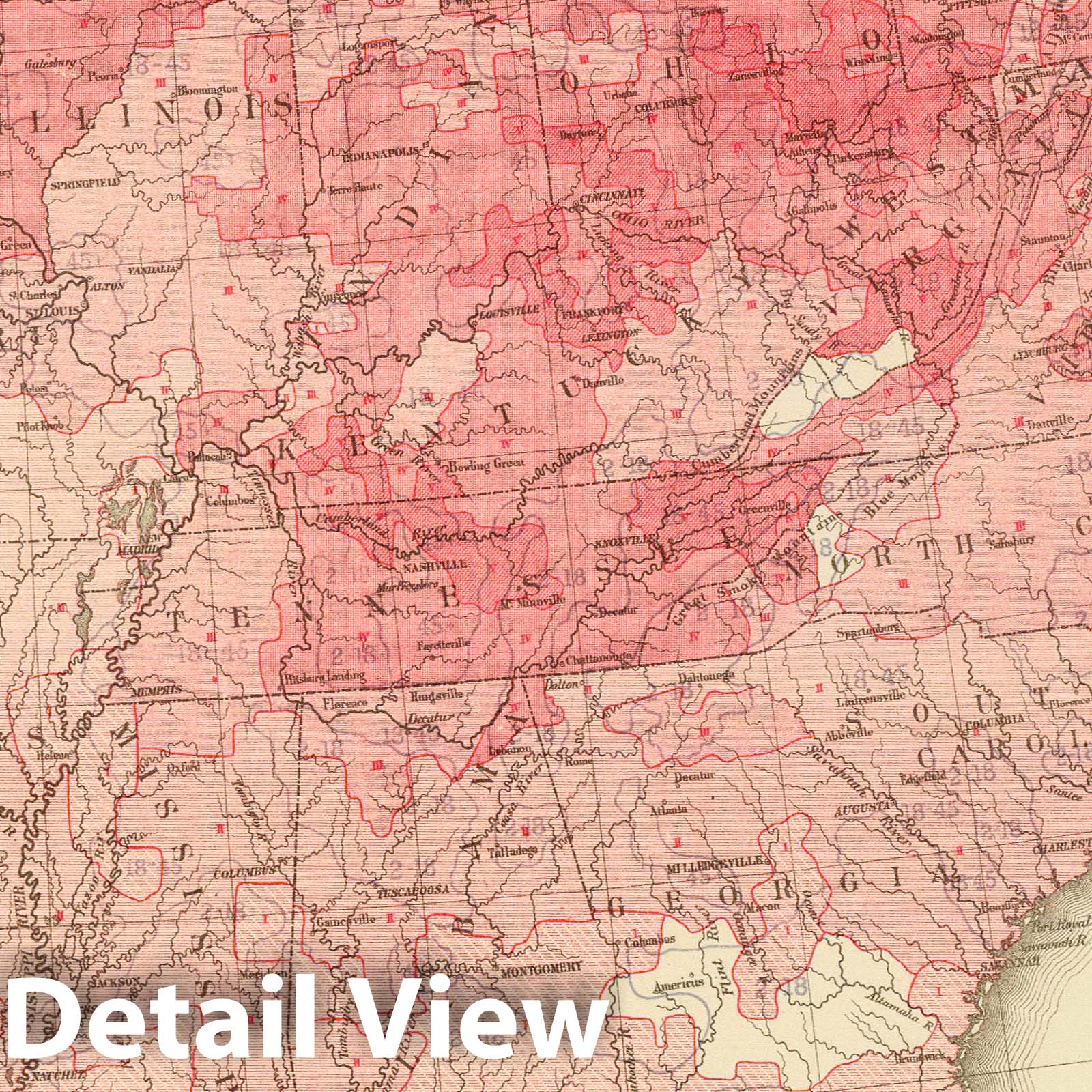 United States Consumption Mortality Map, 1874 - Historical Census Print