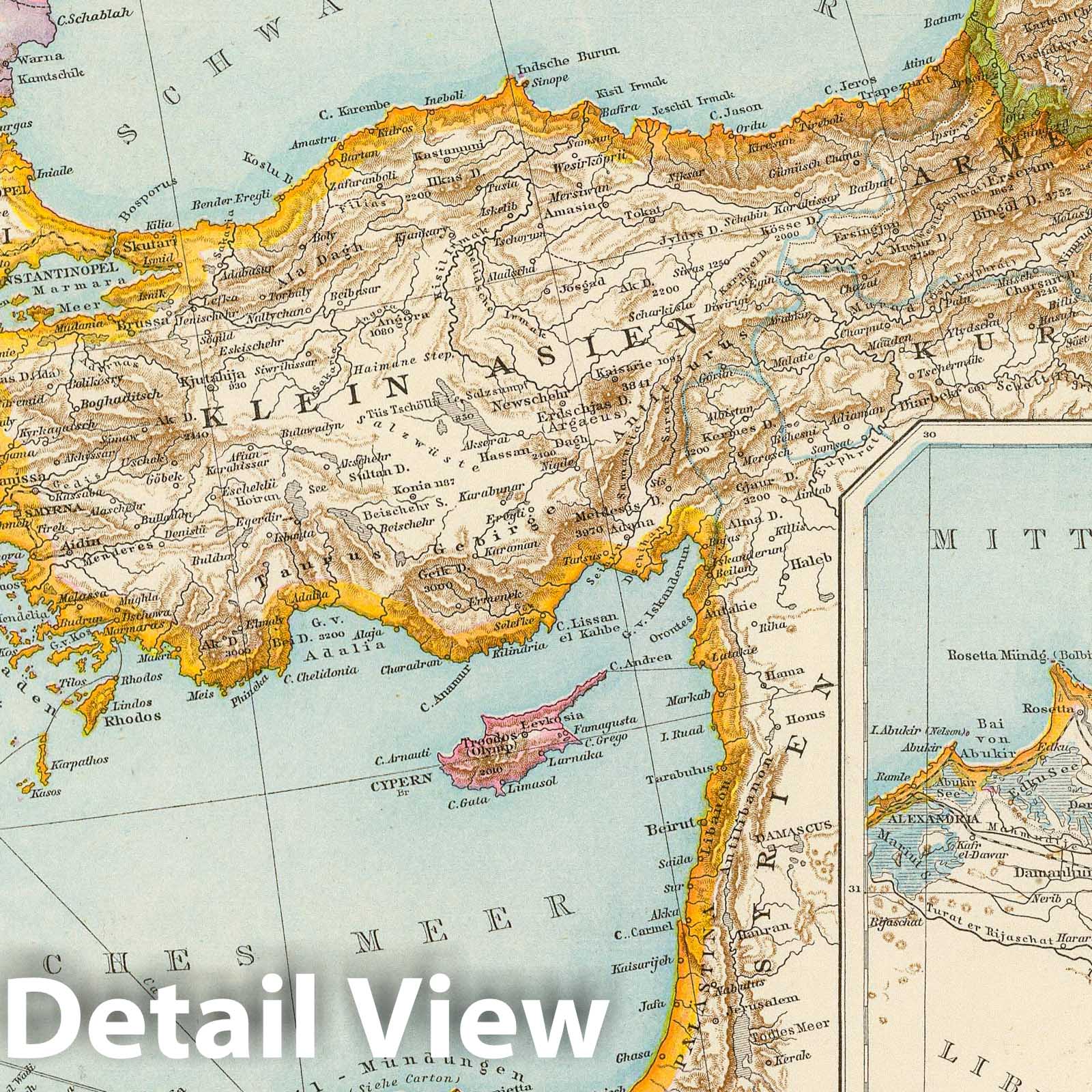 Eastern Mediterranean with Nile Delta and Suez Canal, 1881 - Historical Map Print