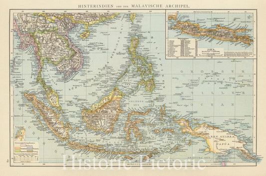 Southeast Asia and Java - River Map, 1881 - Historical Map Print