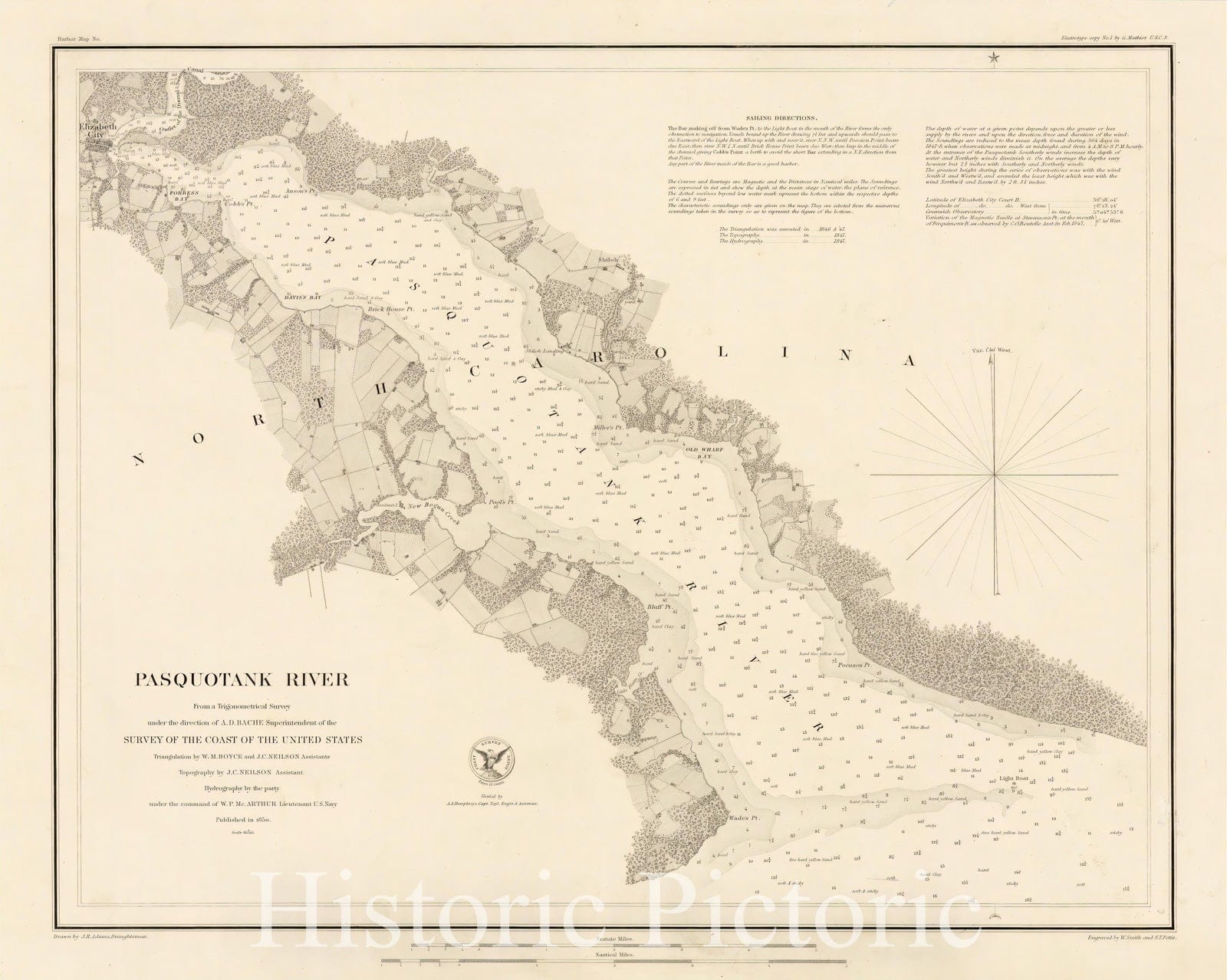 Historic Map : Chart Atlas - 1850 Pasquotank River. - Vintage Wall Art