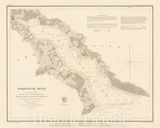 Pasquotank River - Nautical Chart, 1850 - Historical Map Print