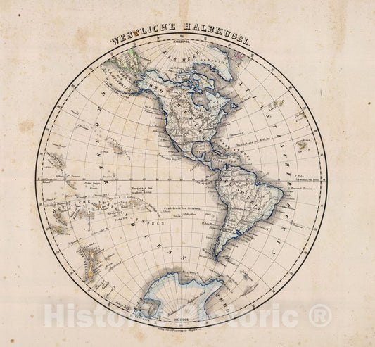 Historic Map : 1855 Westliche Halbkugel. - Vintage Wall Art