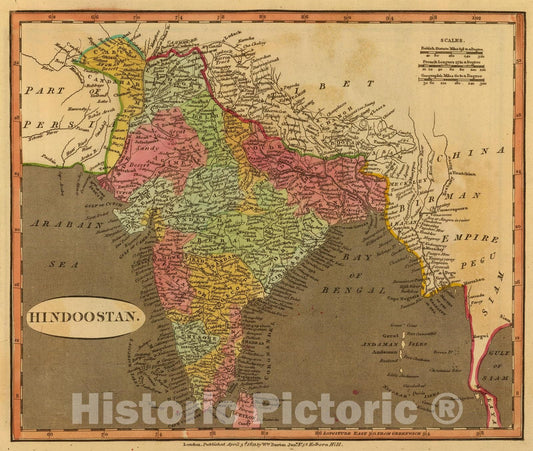 Historic Map : 1812 Hindoostan. - Vintage Wall Art