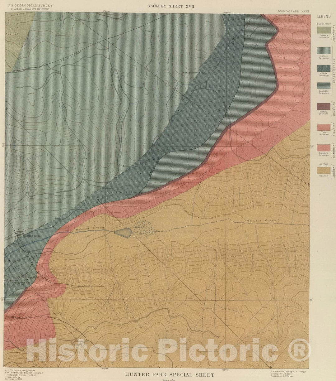 Historic Map : Geologic Atlas - 1898 Hunter Park Special Sheet. - Vintage Wall Art